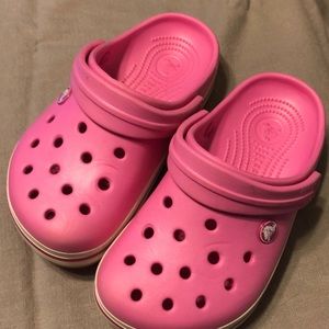 Girls pink Crocs Size 2
